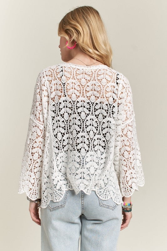 Irene Crochet Cardigan in White back view 