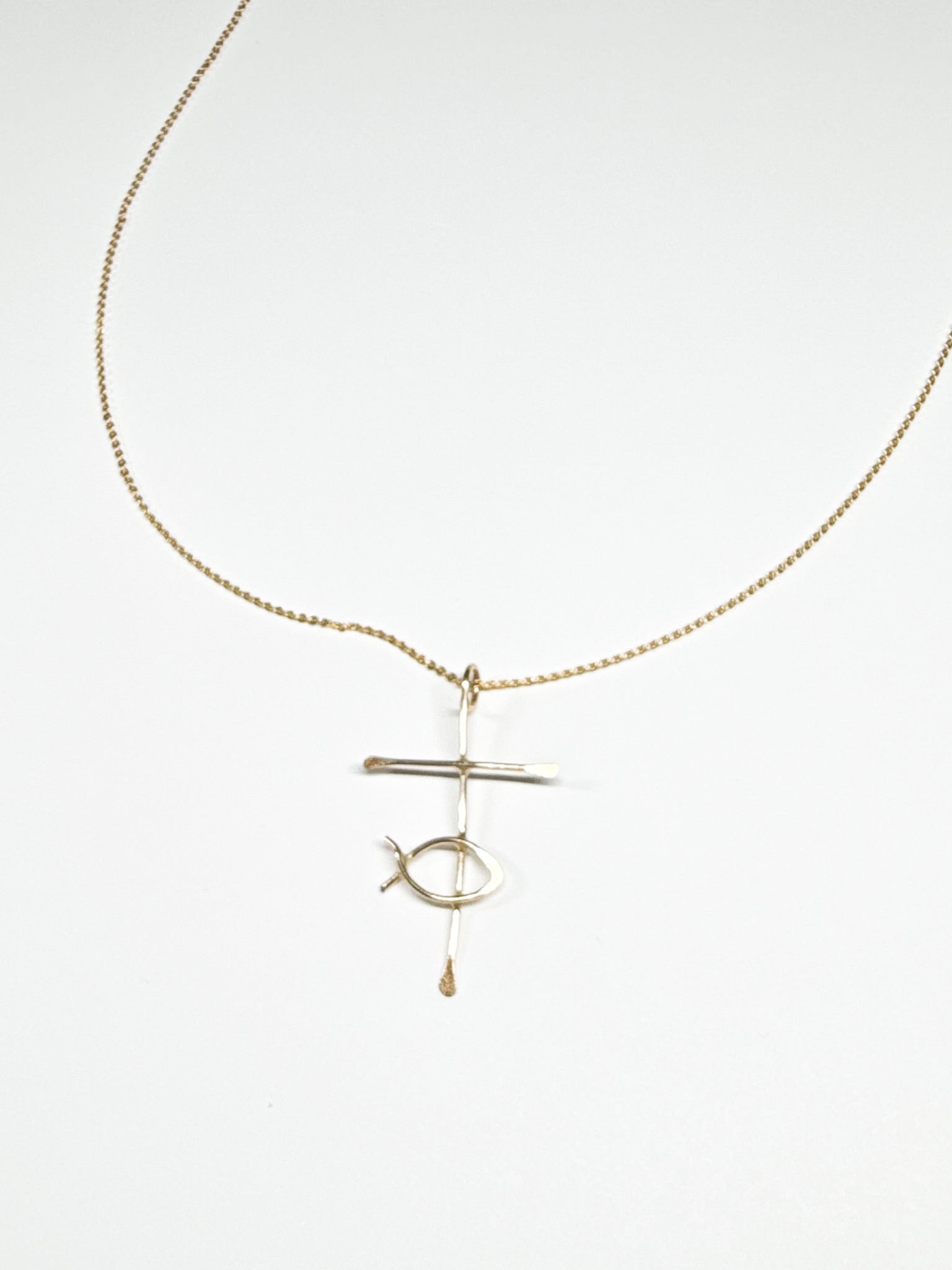 Handcrafted Joanna Cross & Fish Necklace in Gold Filled