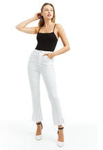 Maeve High Rise Crop Flare White Jeans