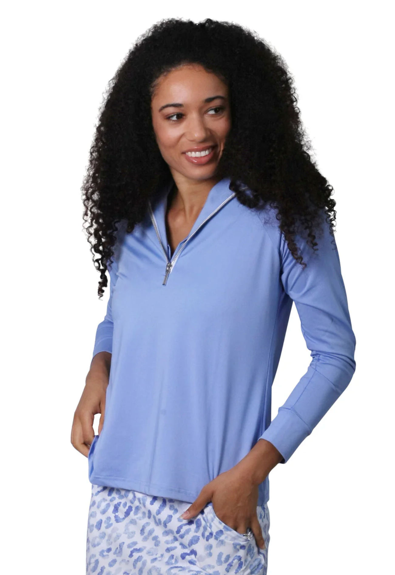 Briley 1/4 Zip Cool Long Sleeve Active Top - Periwinkle SALE