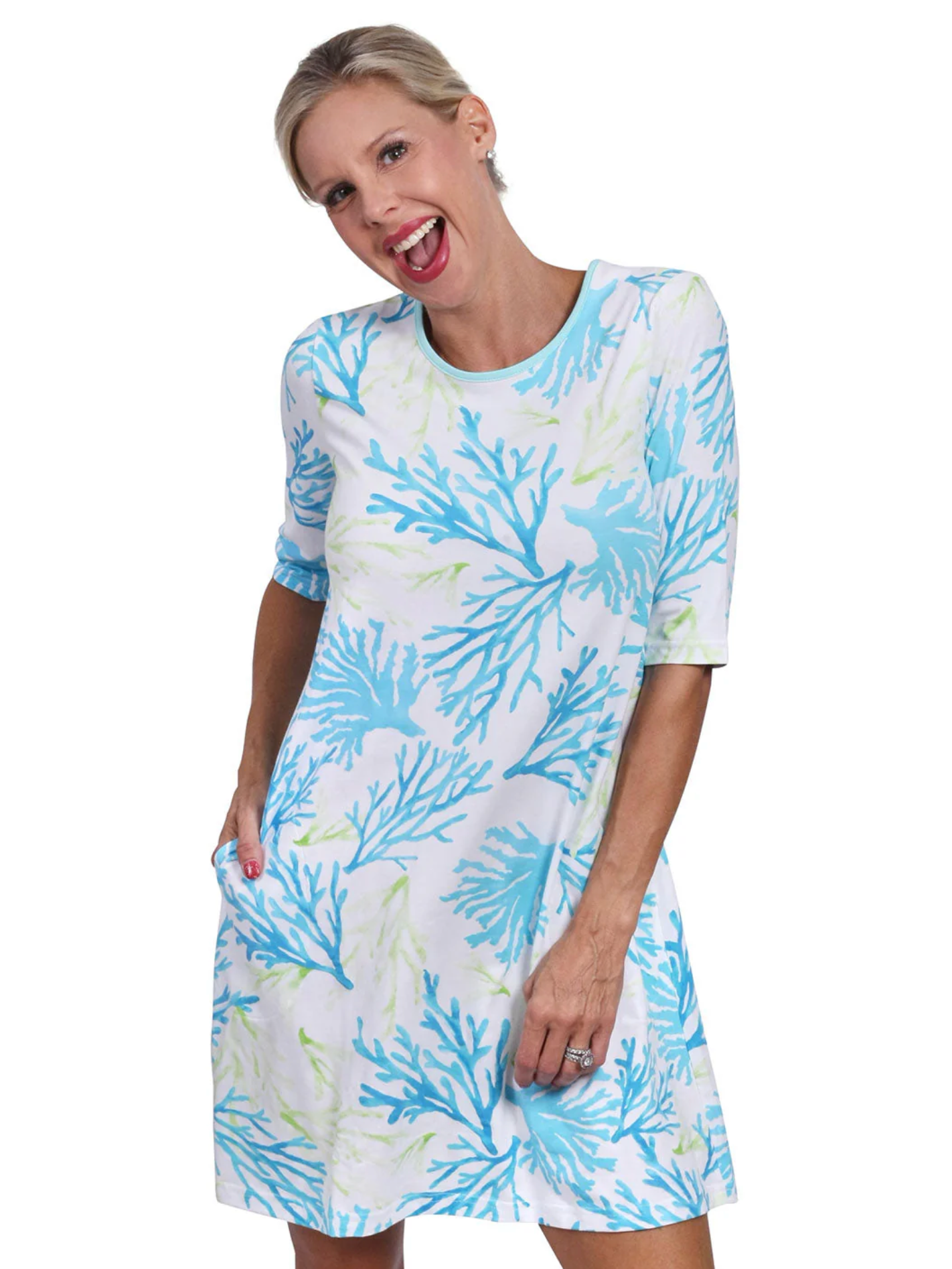 Ethyl 3/4 Sleeve Swing Dress - Belize Print