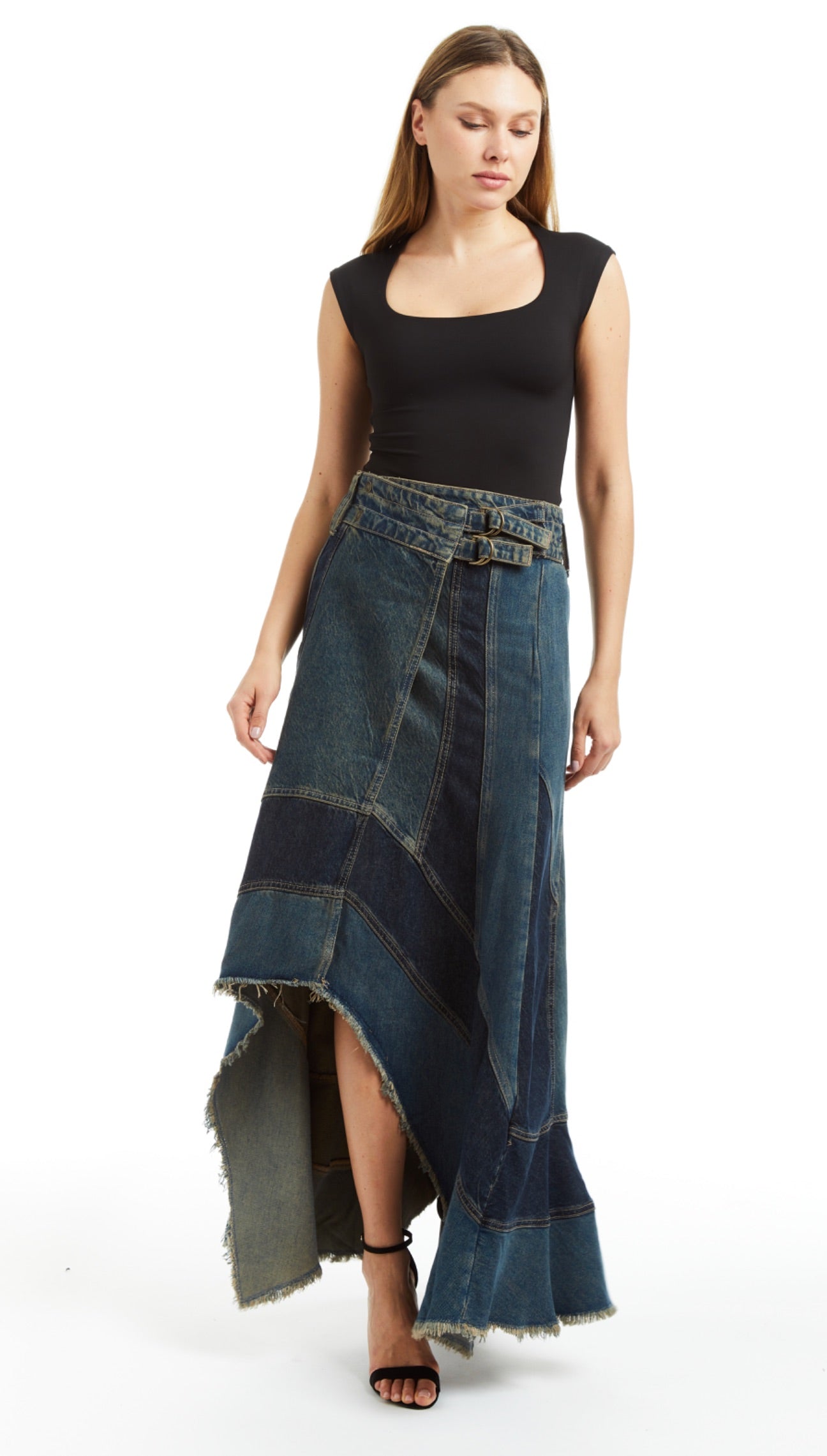 Sarah Patched Wide Grunge Skirt