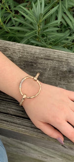 Lucinda Circle Bracelet in gold on model 