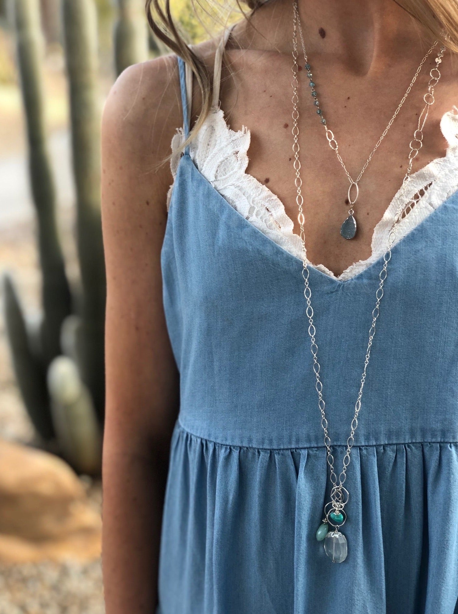 Lana Aqua Druzy nh Necklace shown stacked 