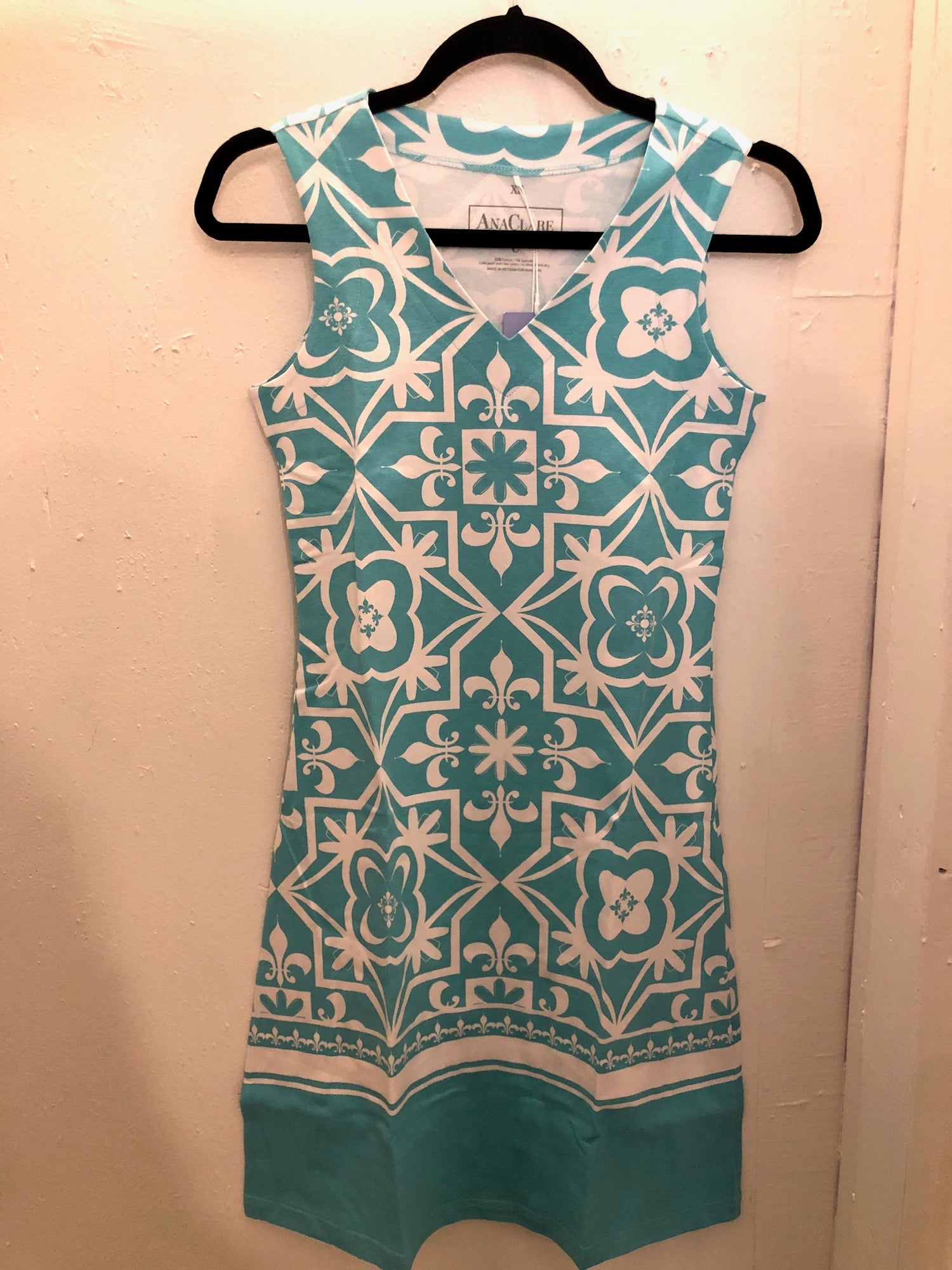 Sheila Dress - Aqua print V-neck dress