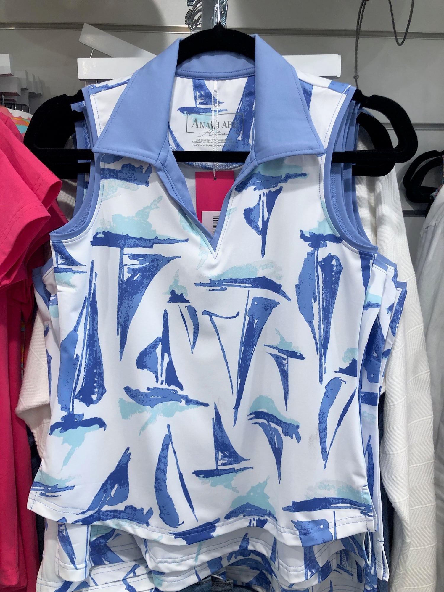 Clare Johnny Collared Top - Regatta Print